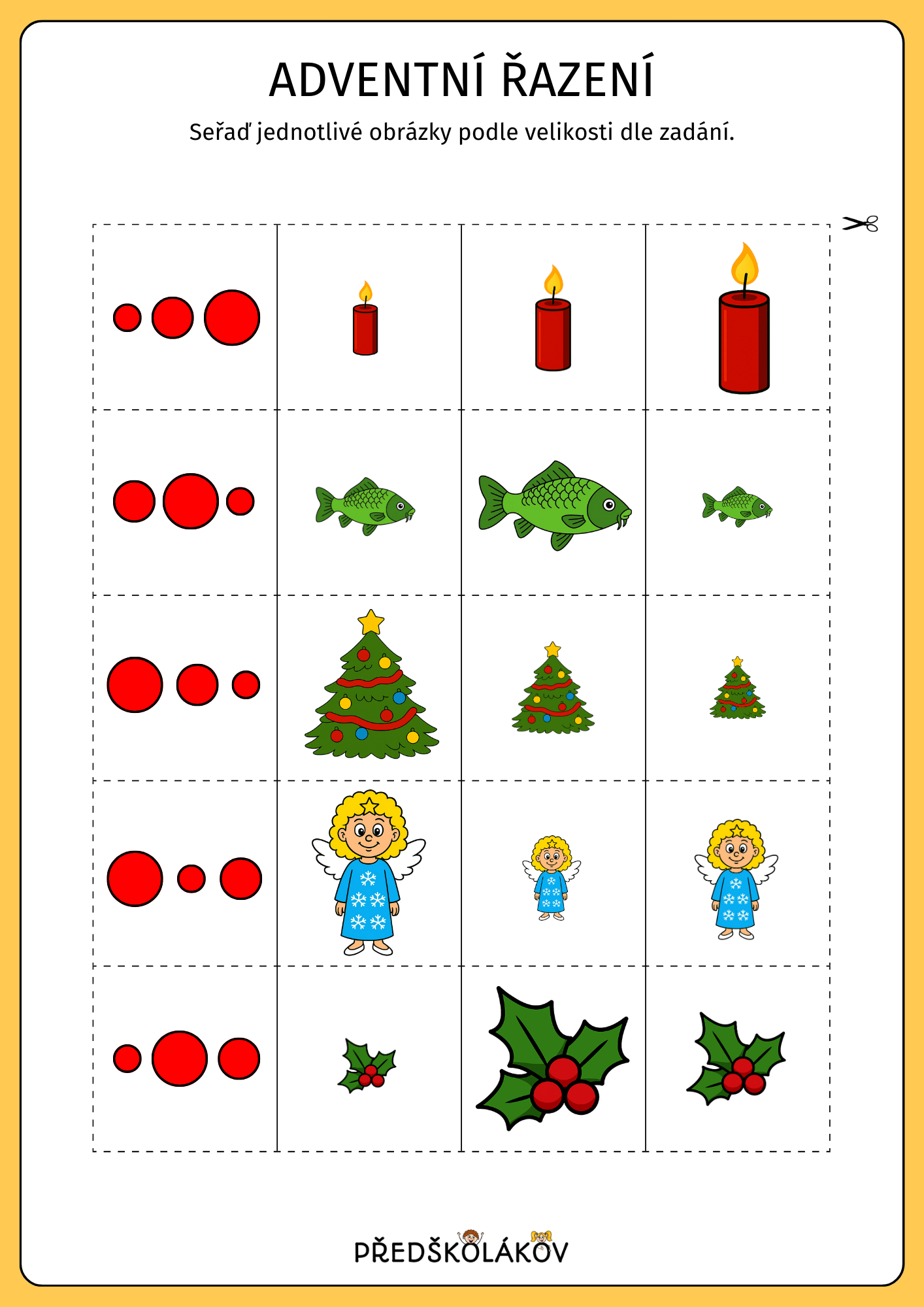 Adventní řazení dle velikosti