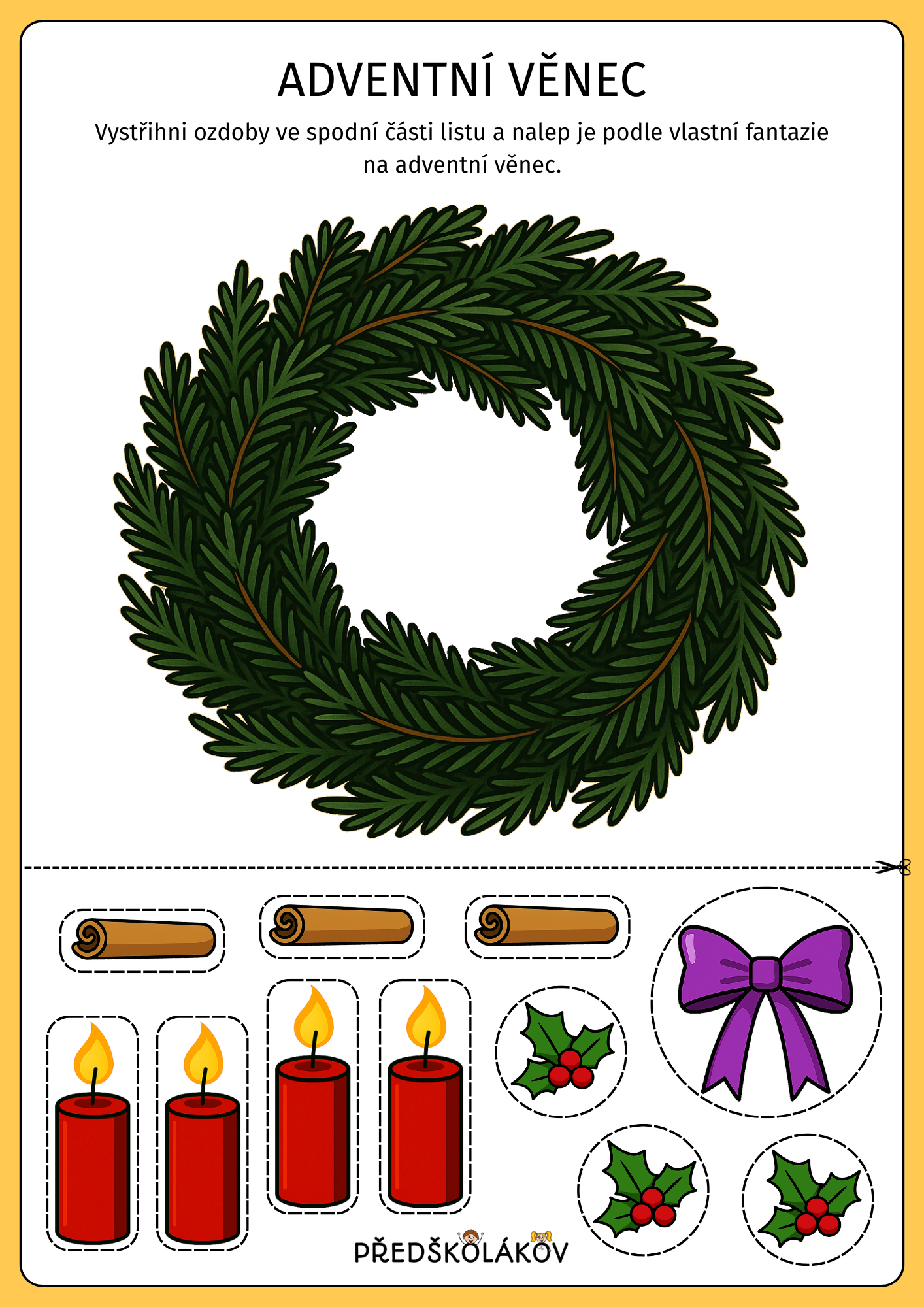 adventní věnec - tvořivý pracovní list