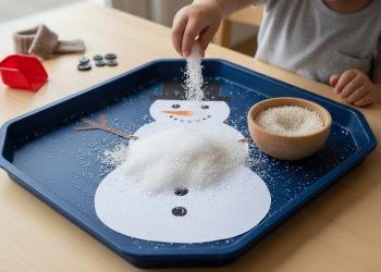 Zimní sensory play pro děti se sněhulákem