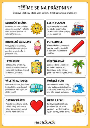 Prázdniny - úkolové kartičky
