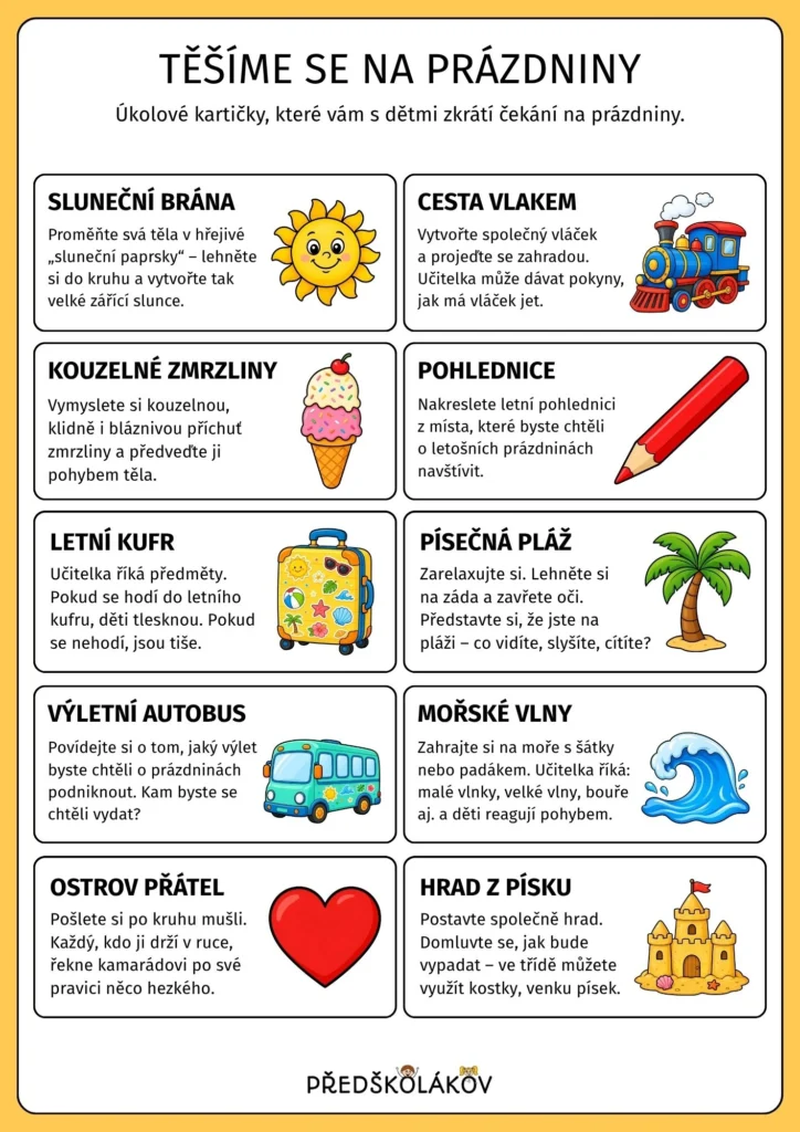 Prázdniny - úkolové kartičky