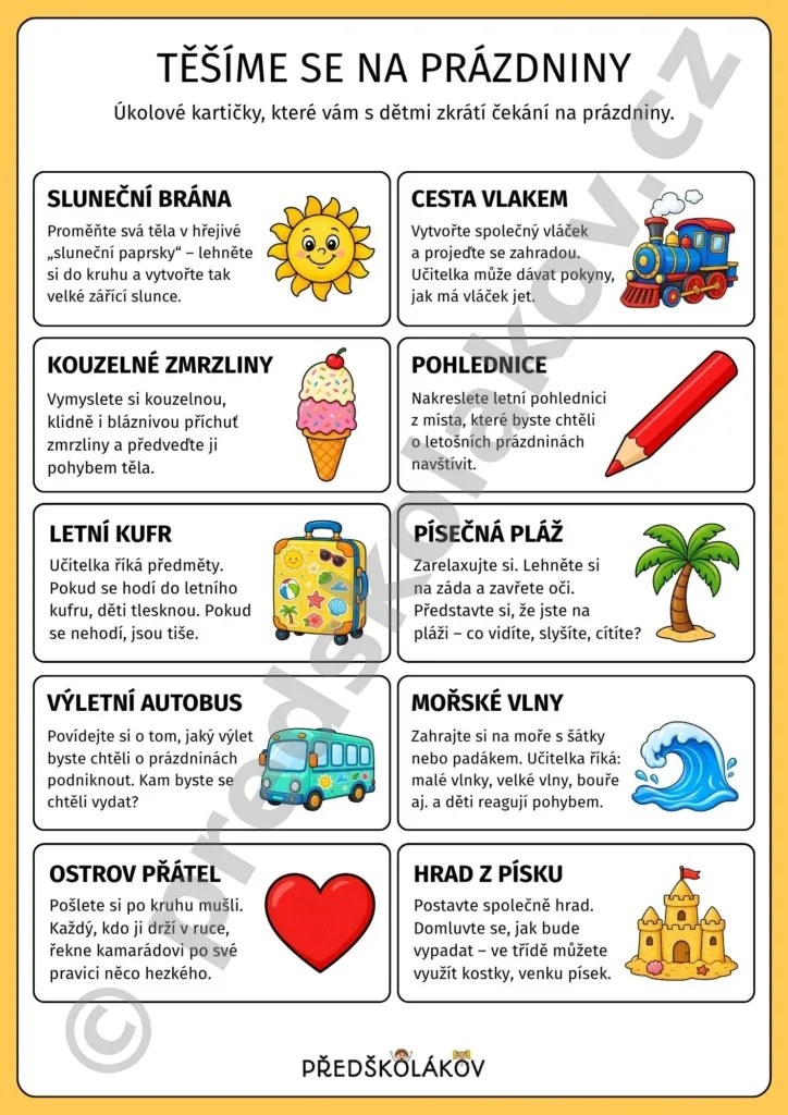 Prázdniny - úkolové kartičky