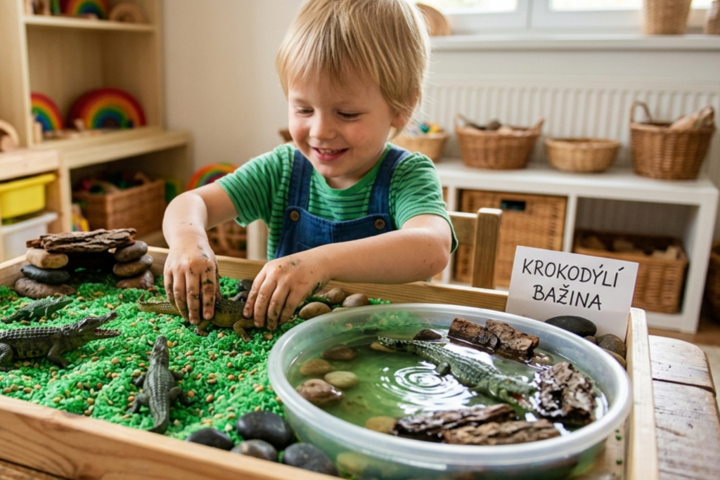 Sensory play pro děti na téma krokodýl