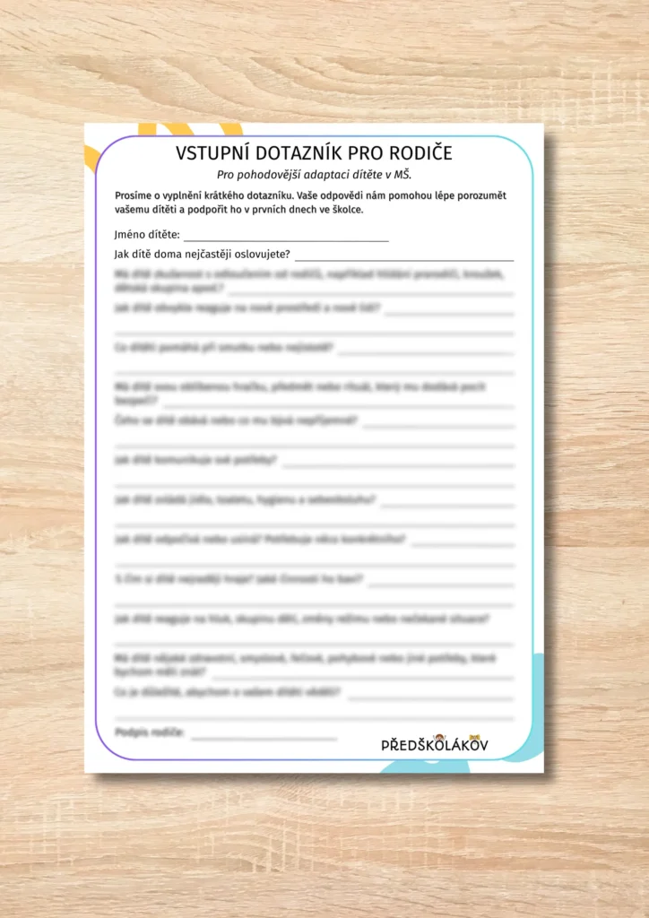 Vstupní dotazník pro rodiče