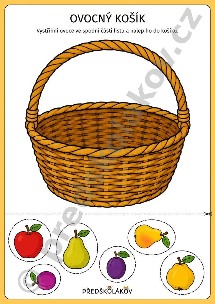 Ovoce v košíku – tvořivý pracovní list