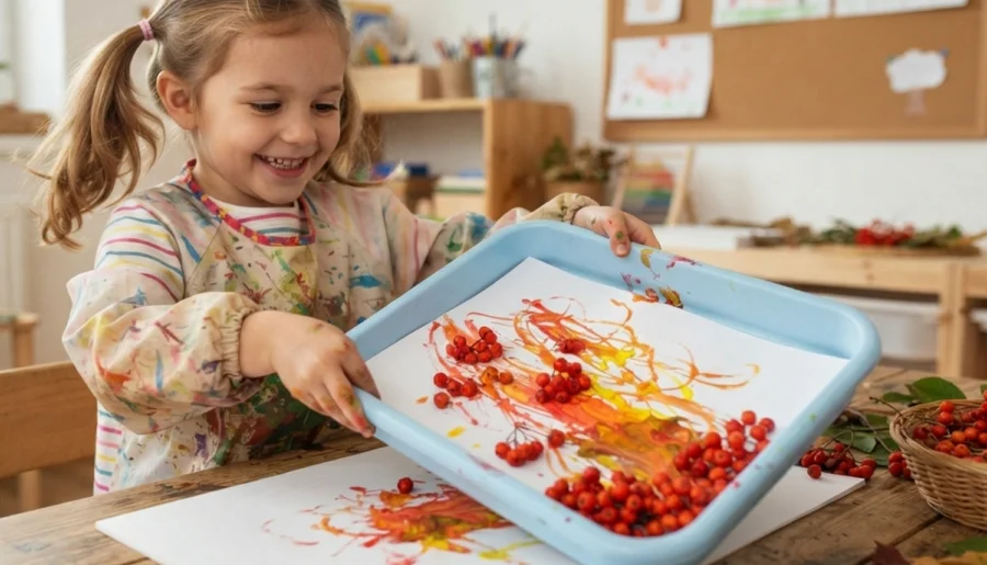 sensory play pro děti s jeřabinami